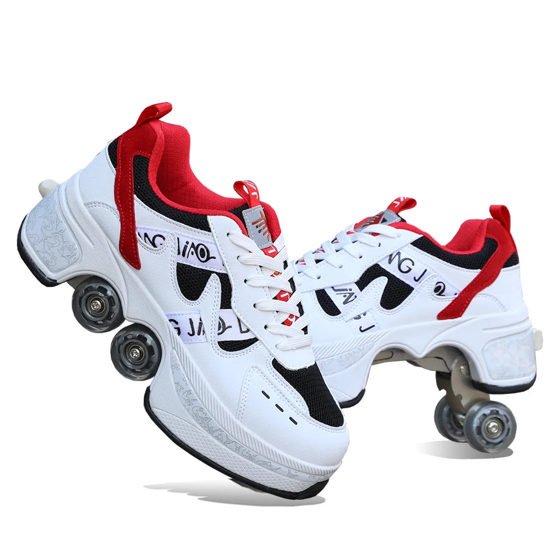 Casual Sneakers Walk Roller Skates Deform Runaway Four Wheel Skates for Adult Men Women Unisex Child Deform Wheel Parkour Shoes