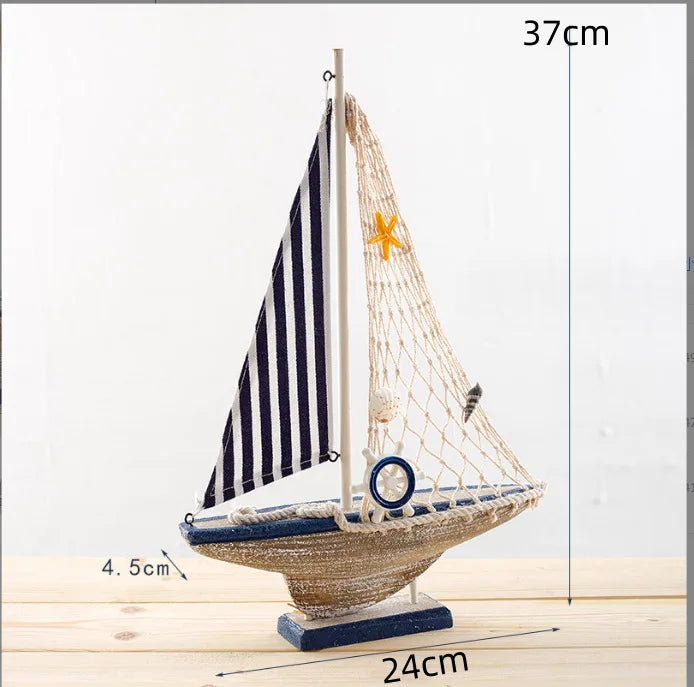 Mediterranean Style Sailing Home Accessories Wooden Sailboat Ornament