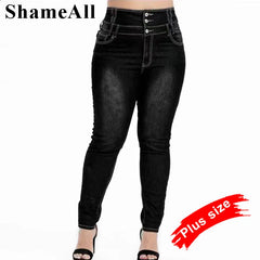 Plus Size Button Up Skinny Black Gray Long Jeans