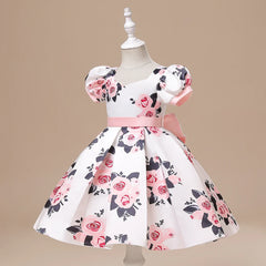 Summer Girls Flower Printed Princess Dresses For Kids