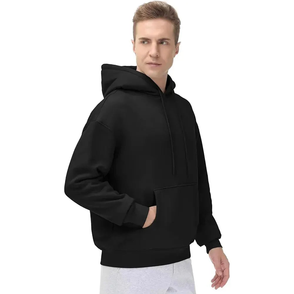 Men's Basic Pullover Hoodie Solid Color Loose Fit Ultra Soft Hooded Sweatshirt With Pockets