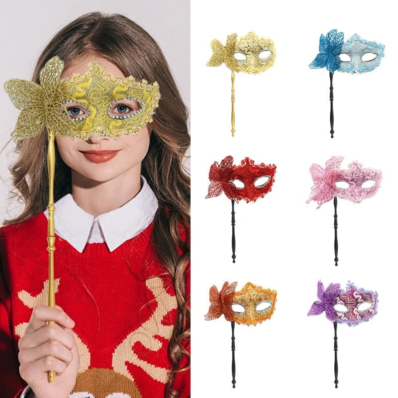 Halloween Party Mask with Holding Stick Evening Prom Masquerade Mask Stage Cosplay Props