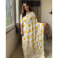 Summer Cotton Kurta Palazzo Dupatta Set Readymade Yellow Dot Decoration Salwar Kameez Dresses