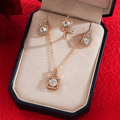 Temperament Square Zircon Earrings Necklace Ring For Women