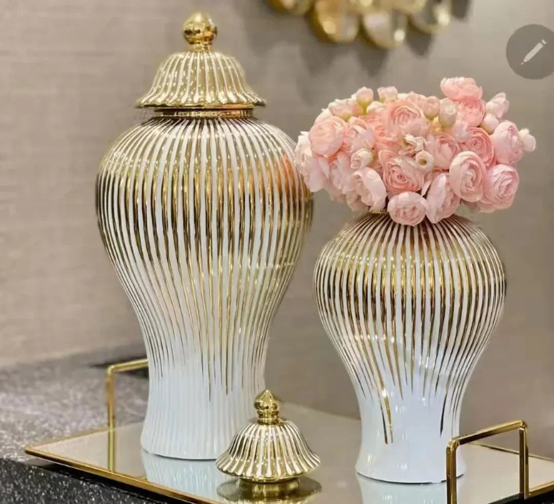 Golden Universal Jar Ceramic Vase Tabletop Decoration Container Storage Jar