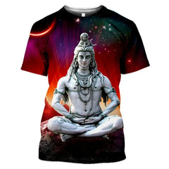 Summer Fashion New Indian Shiva Graphic 3D T-Shirt Men'S Trend Casual Personality Print Oversized O-Neck Short Sleeve Tee Shirts