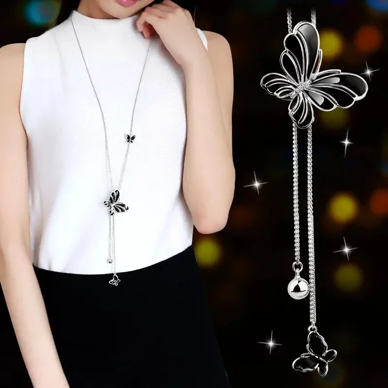 Snowflake Zircon Long Chain for Women Fashion Silver Color Crystal Maxi Necklaces & Pendants