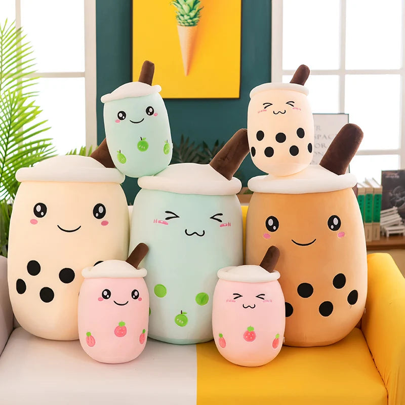 Boba Plushie Kawaii Room Decor Bubble Tea Plush Toy Stuffed Ice Cream Food Milk Tea Soft Hug Cushion