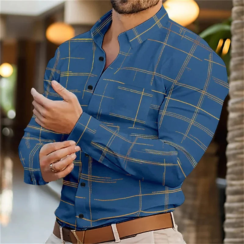 Brand New Boyfriend Shirt Long Sleeve Slim Fit Button Lapel Men's Tops 2024 Fall Fashion 3D Stripe Print Party Shirt