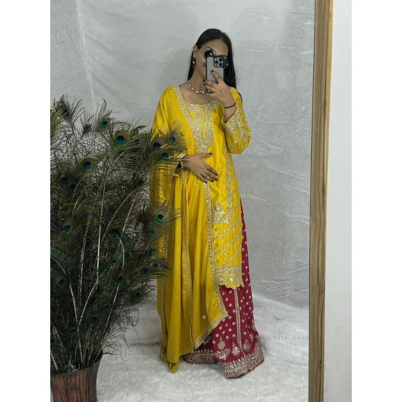 Yellow Salwar Kameez Pakistan Indian Wedding Party Dress Polaroid Suit Salad