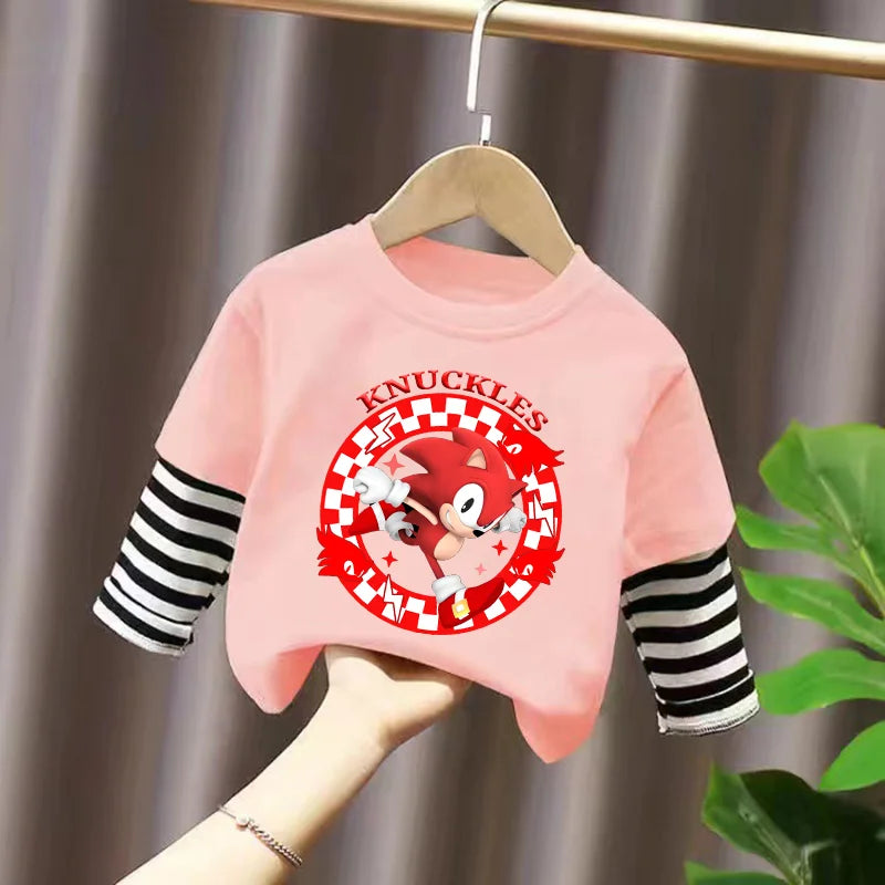 Sonics Kids Clothing Fashion All-match Letter Printing T-shirt Autumn Casual Loose Pure Cotton O-neck Pullover Long Sleeve Top