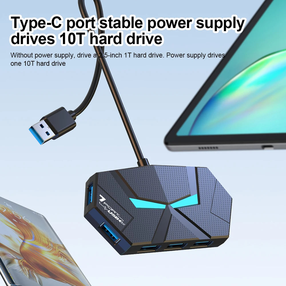 7 Ports USB 3.0 HUB Type C Docking Station 5Gbps High Speed Transmission Splitter Adapter