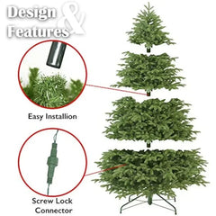 Christmas Tree Premium Hinged Pre-lit Artificial with 750 Warm White Light, Easy Assembly Included Metal Foldable Stand New