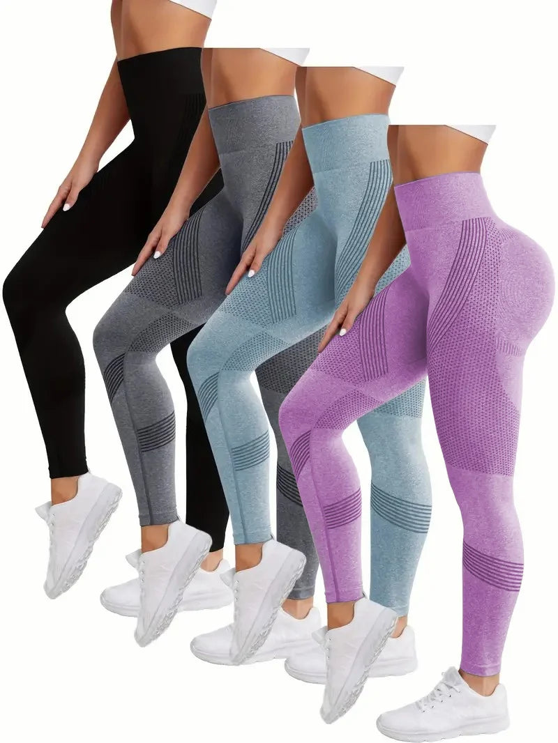 Breathable High-Waisted Yoga Solid Color Tummy Control Sportswear Comfortable Fitness Gym Tights Activewear