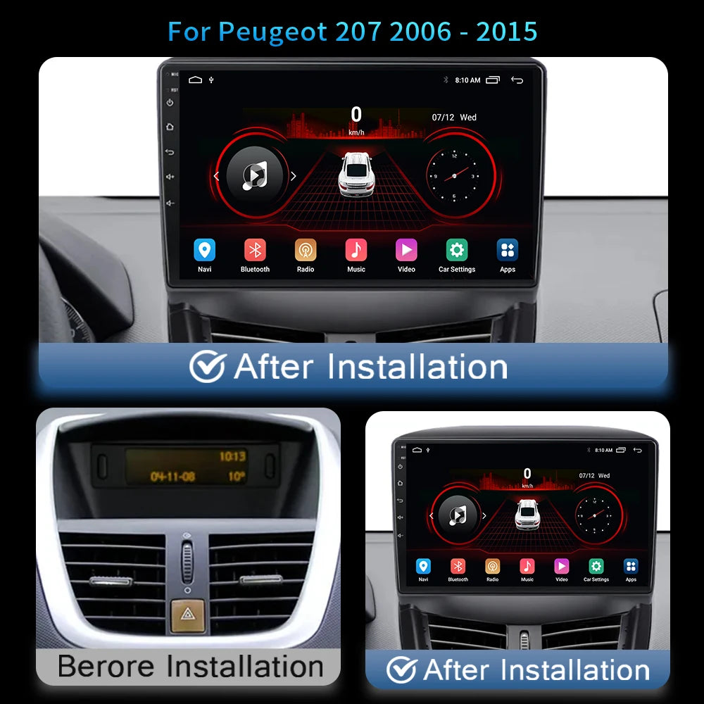 Android Auto For Peugeot 207 2006 - 2015 Car Radio Multimedia Video Player Navigation GPS 4G Wireless CarPlay Wifi 2 Din DVD