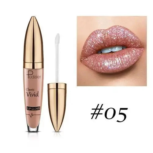 Pudaier Lipstick Glitter Lip Gloss Diamond Shimmer Pigment Metallic Glossy Lip Gloss Matte to Sparkling Lip Tint Liquid Lipstick