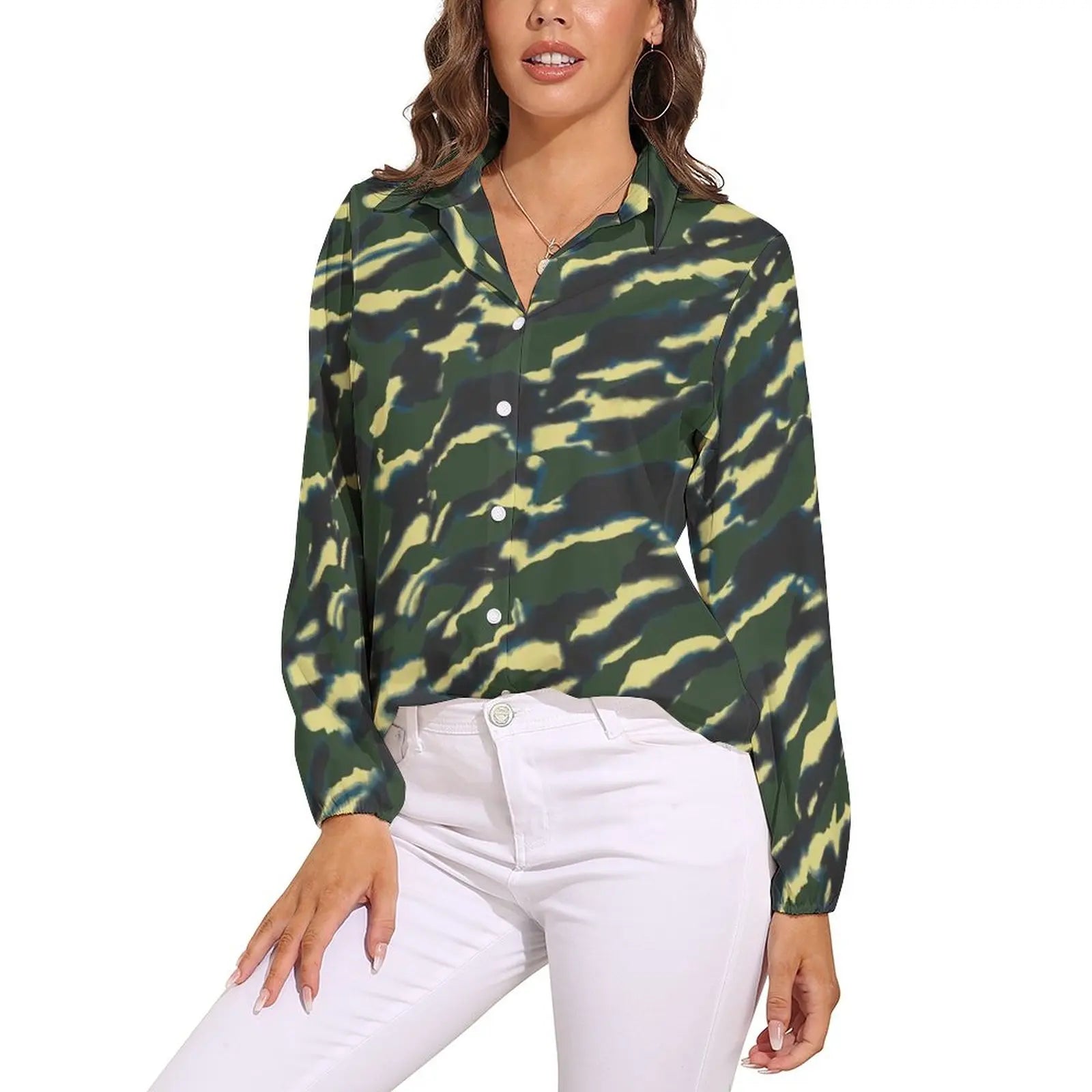 Orange And Green Camo Blouse Army Vector Camouflage Funny Print Blouses Womens Long Sleeve Shirt Summer Oversized Clothing