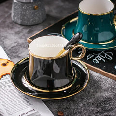 European-Style Small Luxury Simple Gold Foil Ceramic Coffee Mug Set