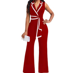 European and American Cross-border Summer Women's New Fashion V Neck Elegant Elegant Sleeveless Jumpsuit Wide Leg Pants