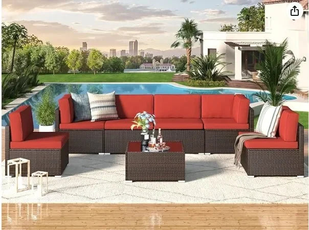 Patio Furniture Sets, 7 Piece PE Rattan Wicker Sofa Set, Outdoor Sectional Furniture Chair Set, Outdoor Furniture Sets