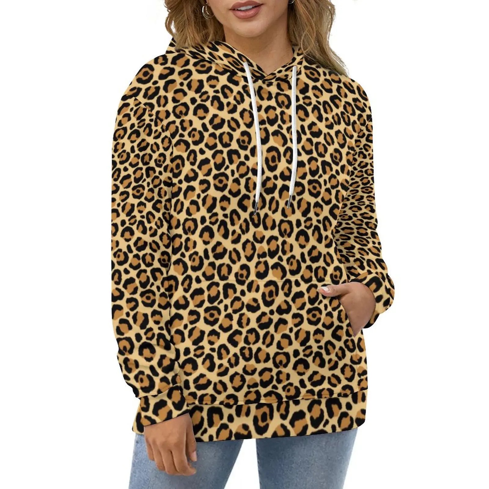 Purple And Gold Leopard Hoodies Animal Print Street Wear Oversize Hoodie