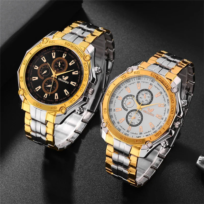 Man Watches Waterproof Men Date Watches Golden Stainless Steel Quartz Men's Watch