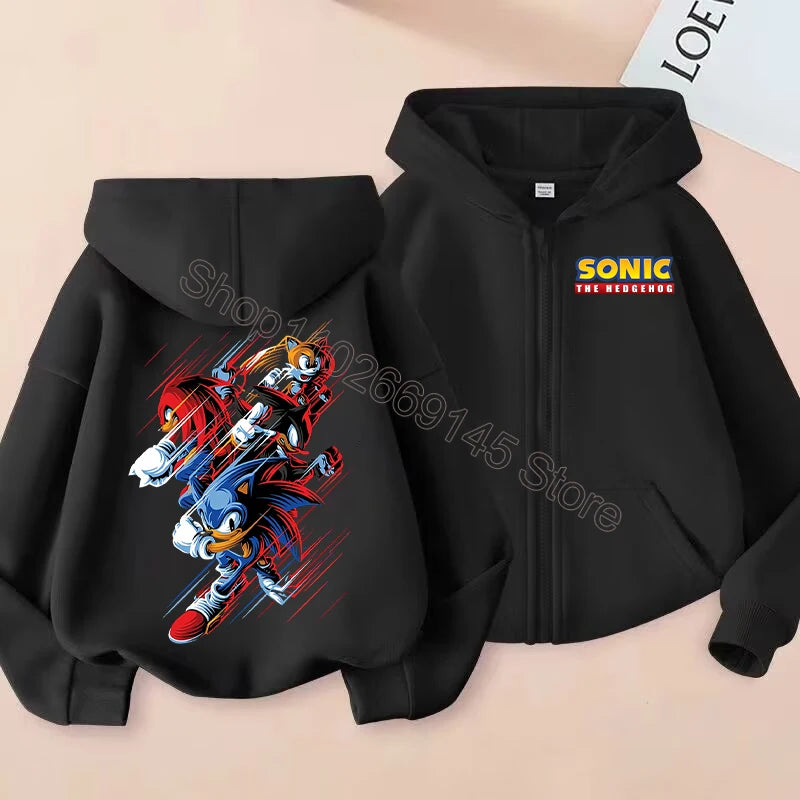 New Sonics Kids Zip-up Hoodies Boys Anime Hoodie Cartoon Characters Printed Coat Winter Warm Jacket Autumn Children Clothing