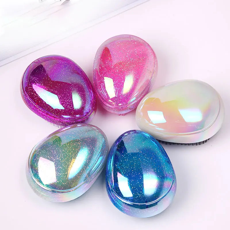 Marbling Egg Shape Glitter Straight Hair Brush Anti-knotting Hair Smoothing Combs