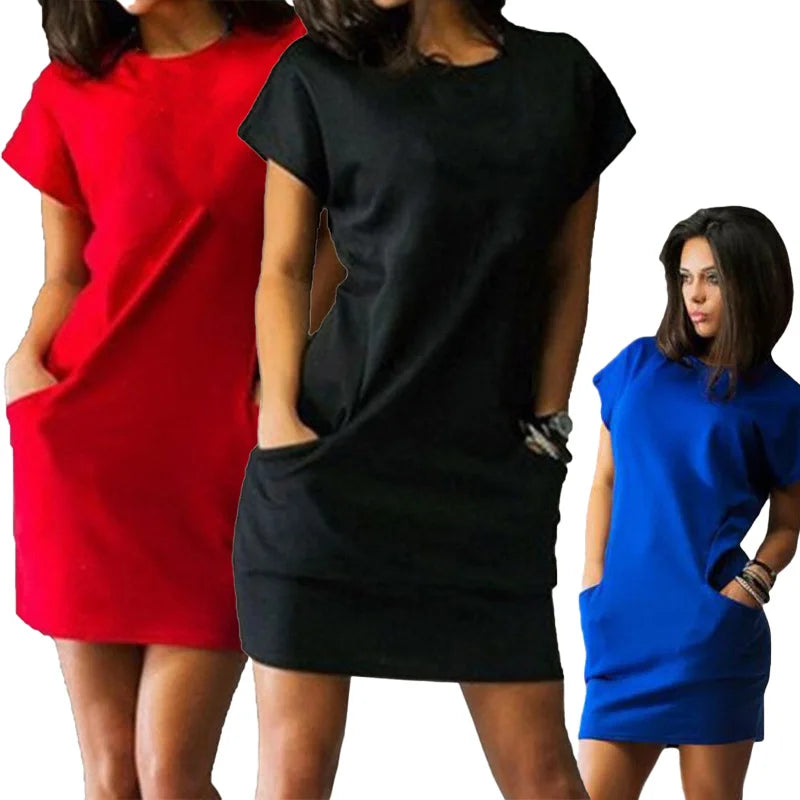 Fashion Women's Summer Pocket Dress Slim Fit Sexy Mini Dress Short Sleeve Dress Mini Dress