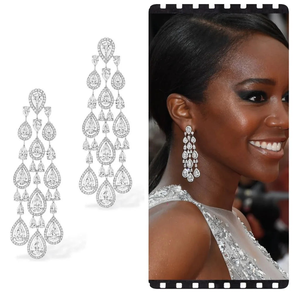 Long Tassels Diamond Earrings Party Wedding Drop Dangle Earrings for Women