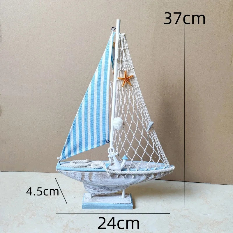 Mediterranean Style Sailing Home Accessories Wooden Sailboat Ornament