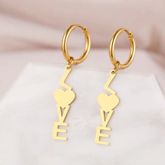 Stainless Steel Earrings Trend Letter Heart Letter Love Pendants