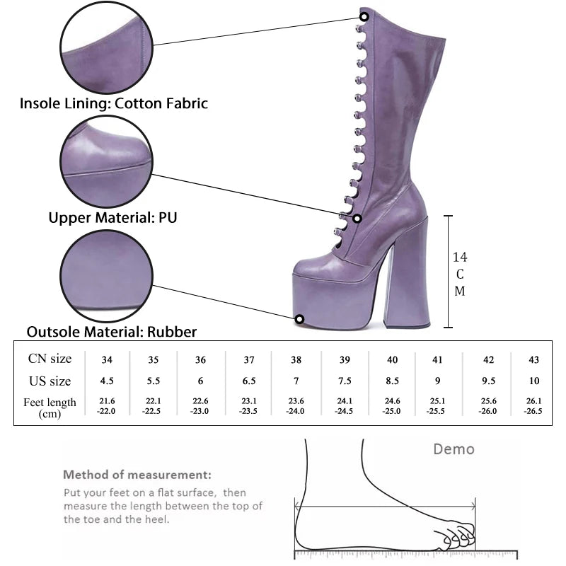 GMQM Platform Fashion Women‘s The Knee Boots High Heels Thick Sole Breathable Shoes Pumps Chunky Super Heel Round Toe Long Boots