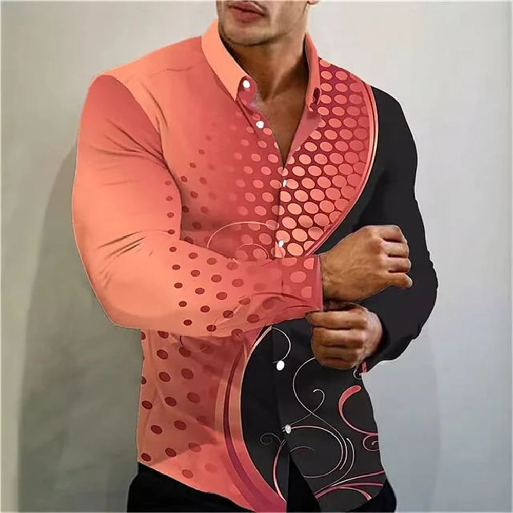 New Men's Shirt Summer Casual Party Multicolor Print Fashion Shirt Men's Long Sleeve Lapel