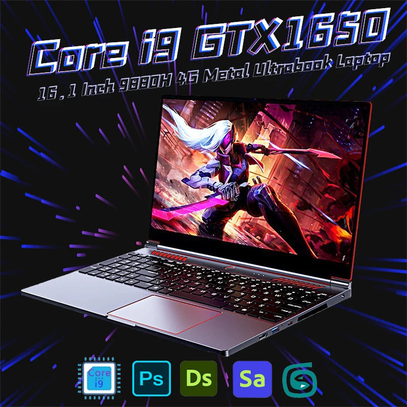 16.1 Inch Gaming Laptop Computer GTX1650 4G Intel Core i9-10885H i7 10870H windows11 RAM Max 64GB DDR4 2*M.2 NVME 4TB SSD WiFi