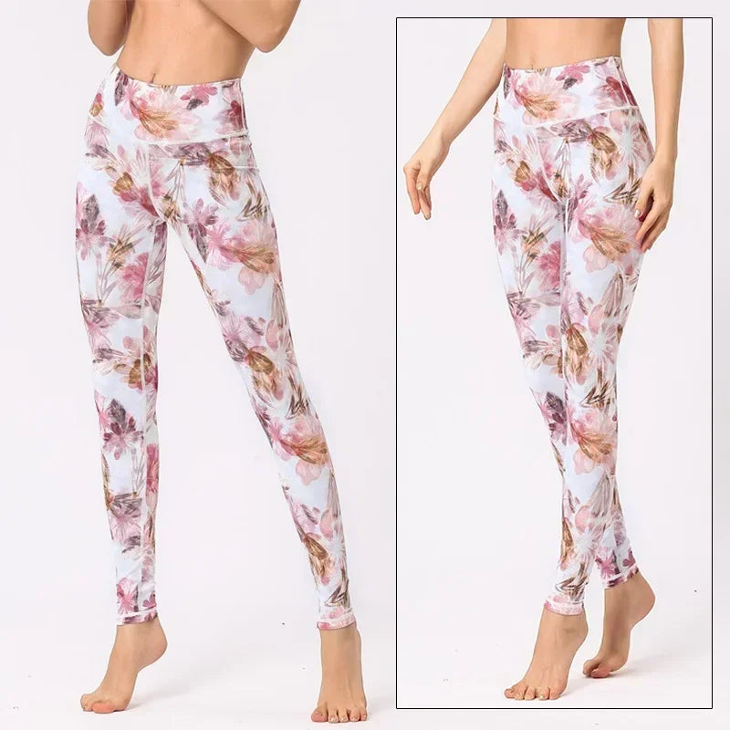 Cloud Hide Yoga Pants Women Flower High Waist Sports Leggings