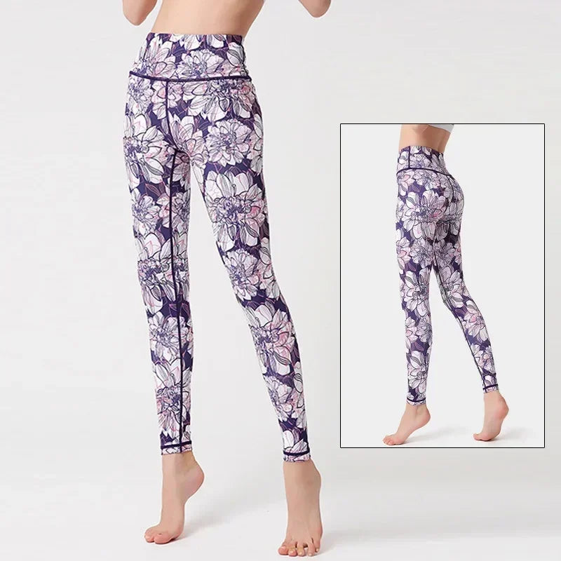 Cloud Hide Yoga Pants Women Flower High Waist Sports Leggings