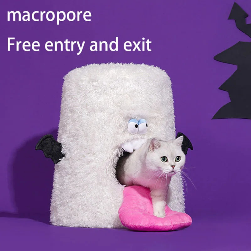 Cats Hiding House Fully Enclosed Velvet Cat Beds Removable Halloween Pet Furnitures