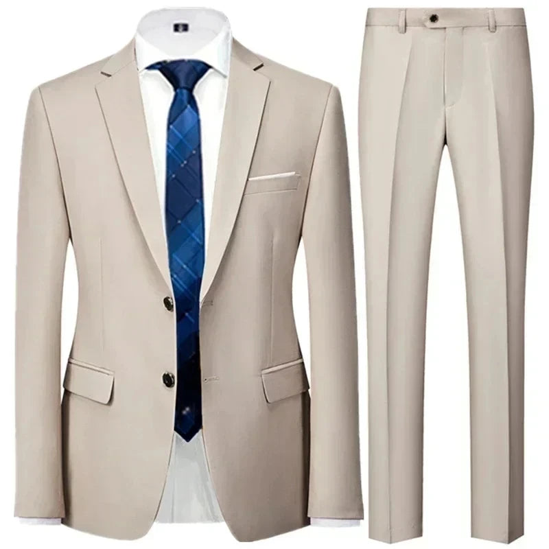 Spring Autumn Fashion New Men's Business Casual Solid Color Suits / Male One Button Blazers Jacker Coat Trousers Pants