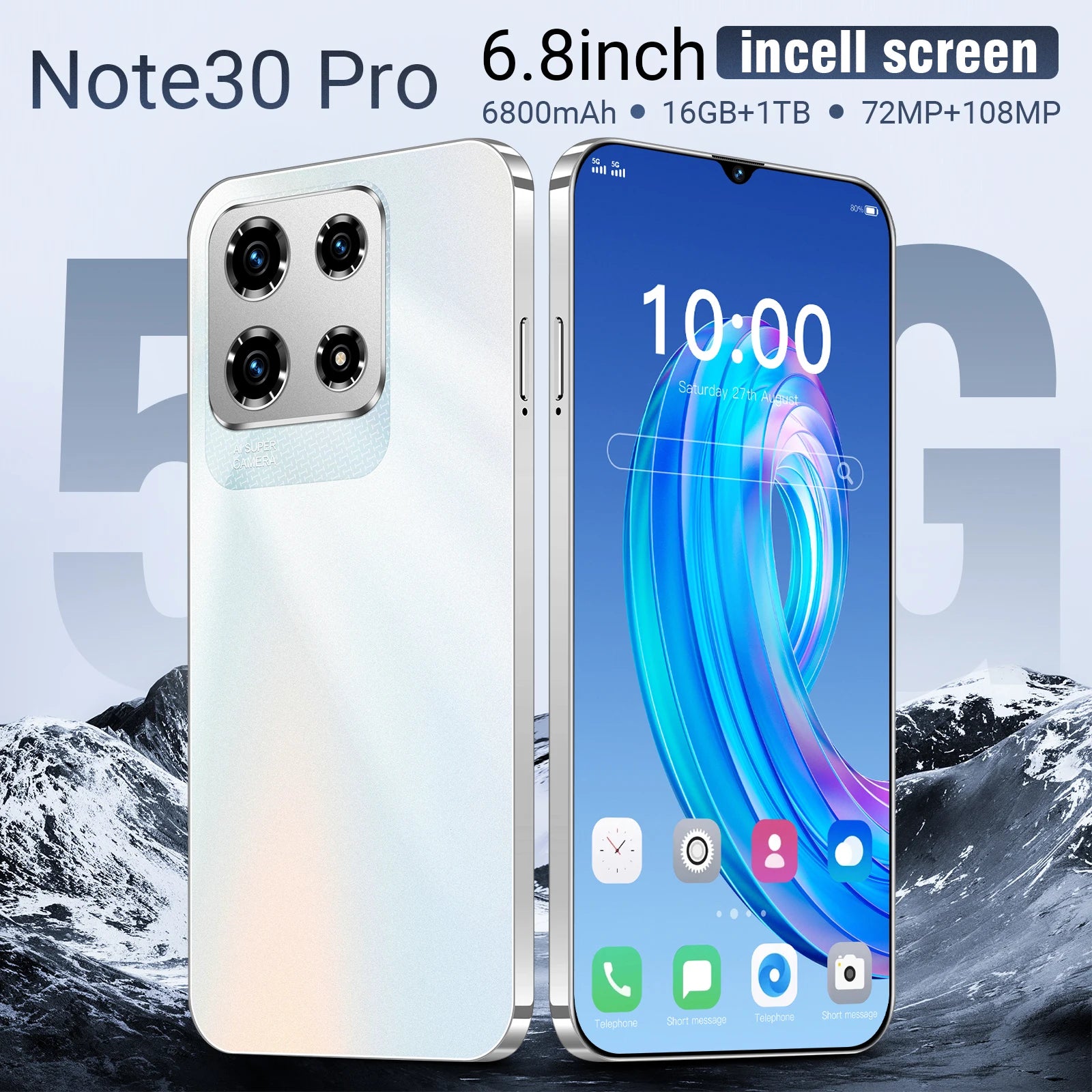 Note30 Pro New smartphone 5G 6.8-inch high-definition Android 14 Snapdragon 8 gen3 10core dual SIM phone 6800mAh unlocking phone