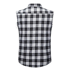 Lapel Sleeveless Flap Pockets Single-breasted Shirt Vest 3D Cutting Men Plaid Print Waistcoat Top Streetwear