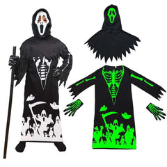 Skeleton Ghost Luminous Halloween Cloak Skull Horror Mask Role Playing Kids Halloween Dress Up Performance Costumes Luminous