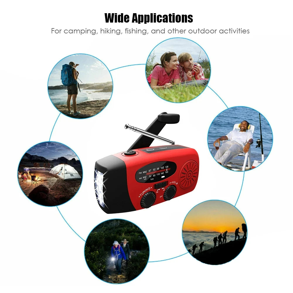 Portable Radio with AM/FM Flashlight Reading Lamp NOAA Weather Power Bank for Emergency Solar Powered Crank Handheld Radio