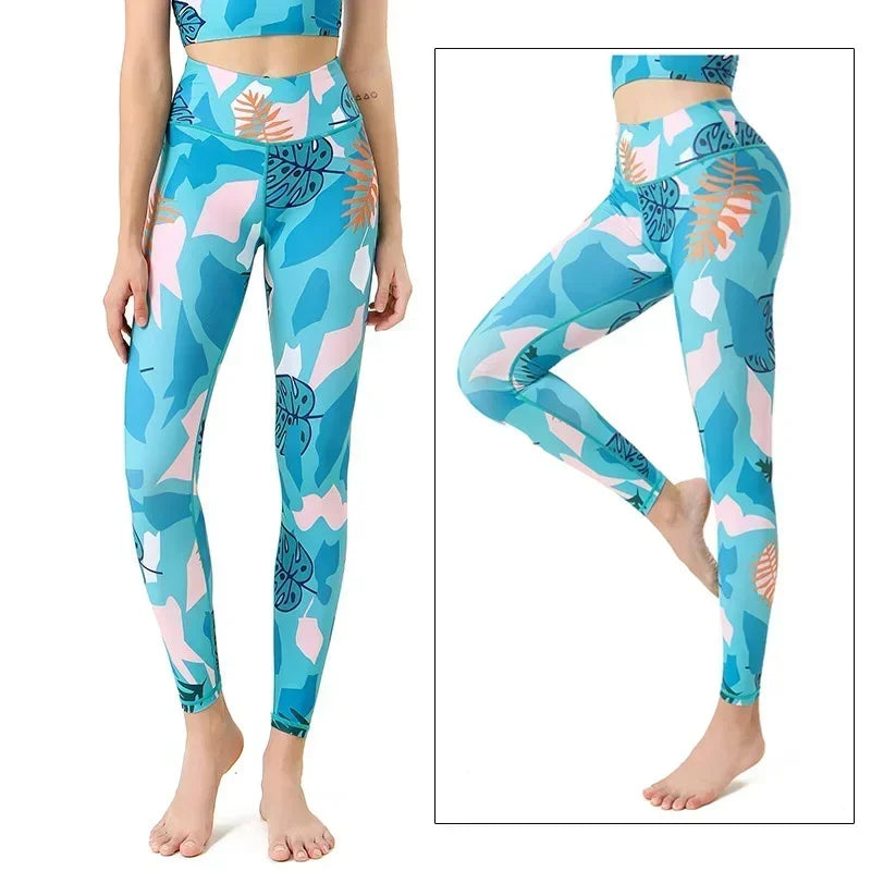 Cloud Hide Yoga Pants Women Flower High Waist Sports Leggings