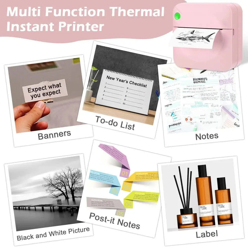 Mini printer, Bluetooth pocket thermal printer, ink-free portable sticker printer