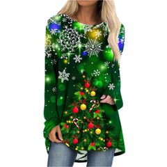 Christmas Tree 3d Print Long Sleeve T-shirt Women Fashion Crewneck Long Tunic Tops