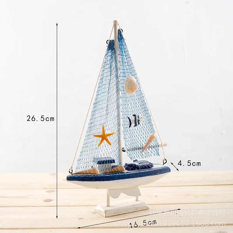 Mediterranean Style Sailing Home Accessories Wooden Sailboat Ornament