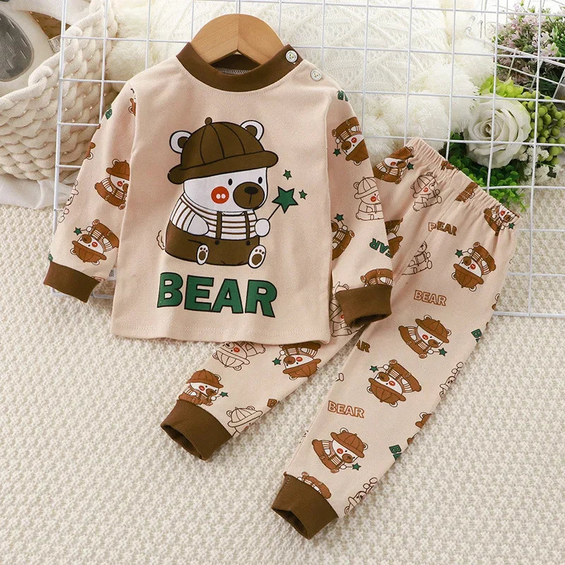 Newborn Kids Boys Girls Pajama Sets Cartoon Casual Long Sleeve Cute T-Shirt Tops with Pants Toddler Baby Autumn Sleeping Clothes