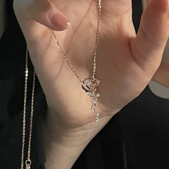 Valentine Necklaces 925 0.56ctw D Moissanite Rose Gold Necklace with Rose Flower