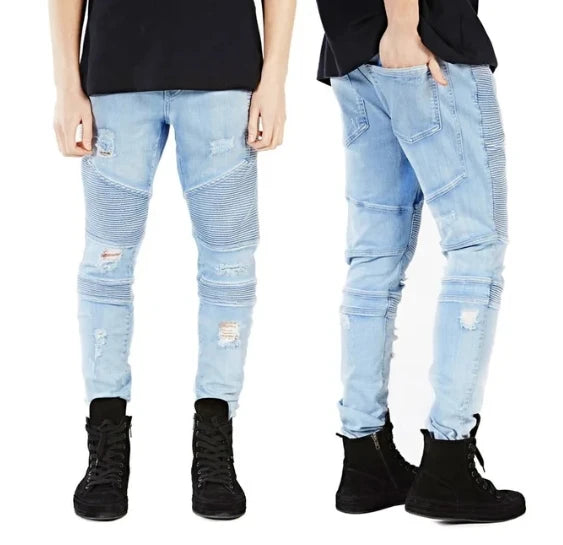 Men slim Jeans Racer Biker Jeans Strech Hiphop For Men